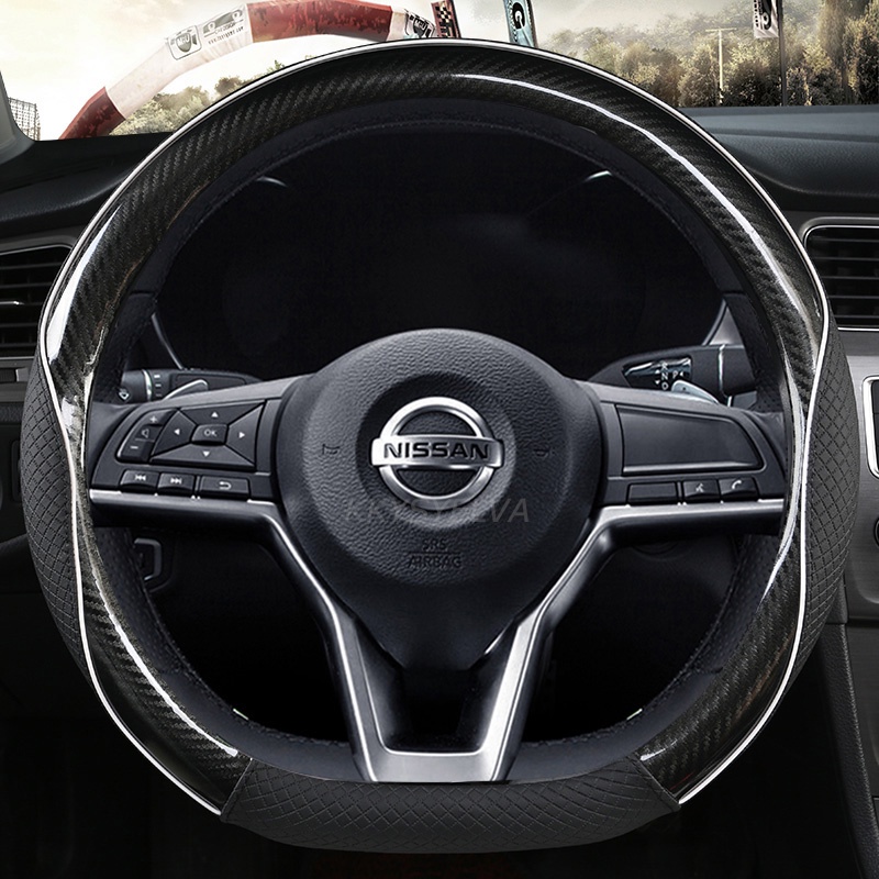 D-Shaped Steering Wheel Cover For Nissan Altima, Rogue, Kicks, Sentra, Versa - Black/Red Diamond Stitch