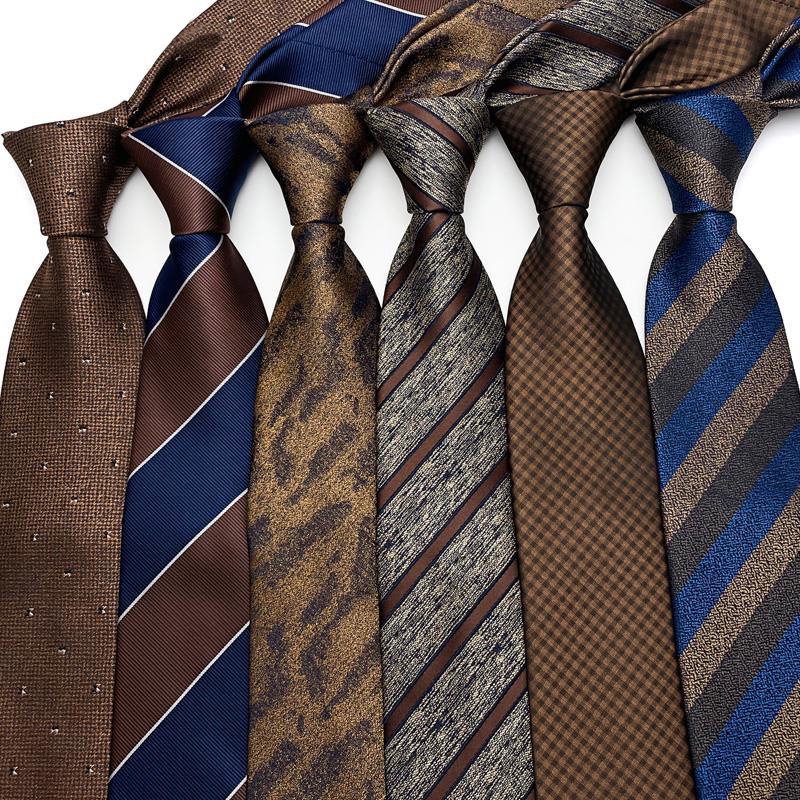 Luxury Mens Tie 8cm Width Man Necktie Long Brown Striped Polka Dot ...