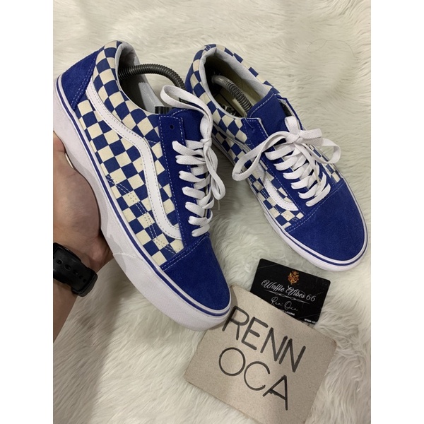 Blue and cheap checkered vans