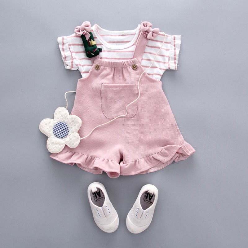 2pcs Cute Toddler Baby Girl T shirt Suspender Shorts Outing Clothes New Fashion Bay Sets Suits Bajubaby