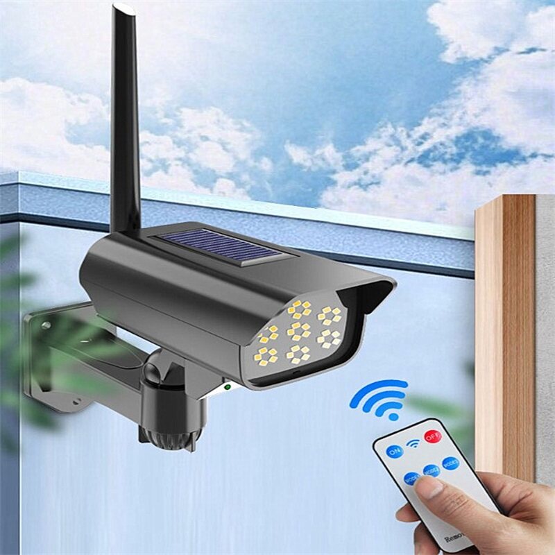 LED Solar Wall Light Remote Control Monitoring Lamp Wireless Outdoor