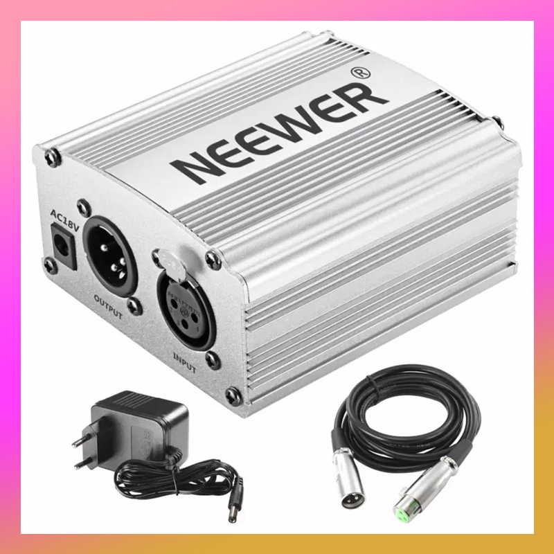 Neewer 1 Channel 48V Phantom Power Supply Silver Adapter One XLR Audio Cable for Condenser