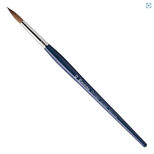 Escoda Optimo Series 1210 Artist Watercolor & Acrylic Short Handle Paint Brush, Pure Kolinsky, Round, Size 2