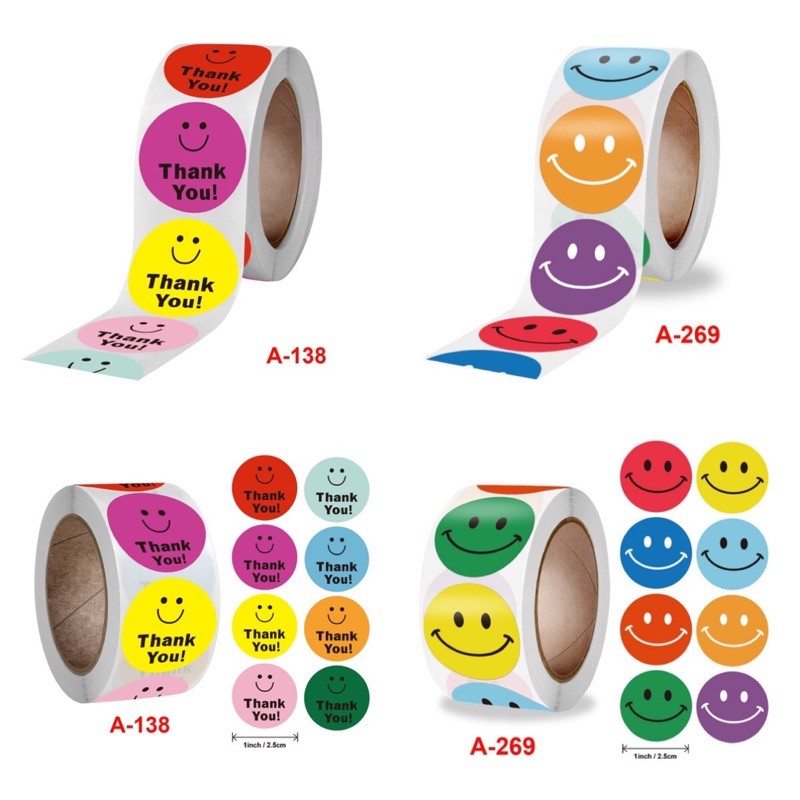 (2.5 cm.)Smiley Face Stickers Smiley Thank you Candy Bag Emochi Fancy ...