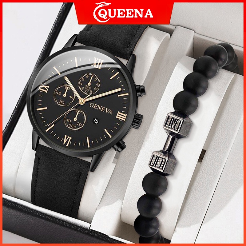 Geneva men's quartz on sale watch leather band