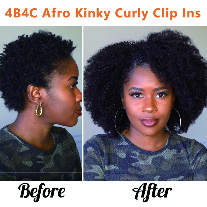 4B 4C Afro Kinky Curly Clip In Human Hair Extensions Brazilian Remy ...