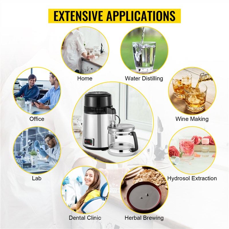 Vevor 4l Water Distiller Alcohol Purifier Softener Drinks Filter