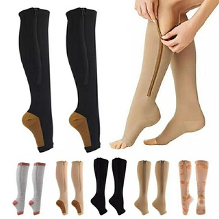 Cheap 1 Pair Open Toe Zipper Compression Socks, Unisex Knee High