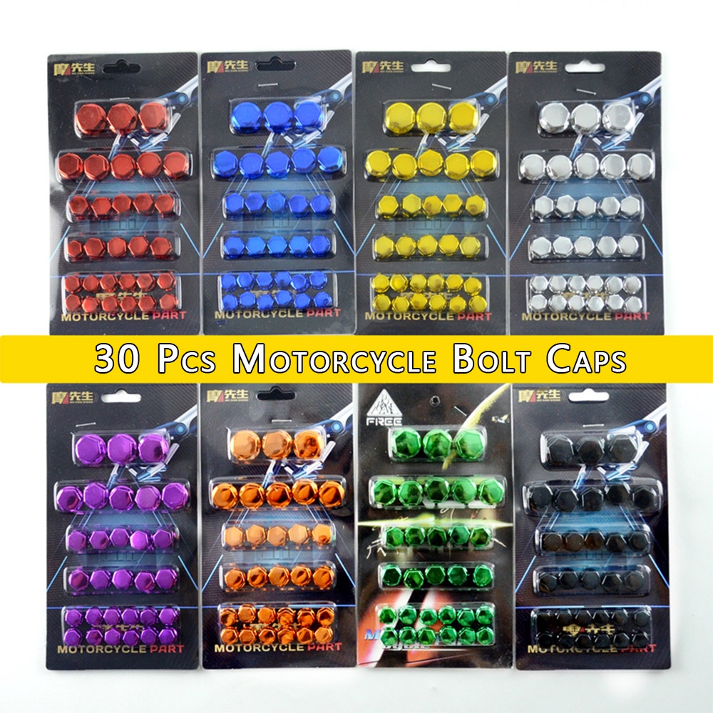 30Pcs Motorcycle Parts Screw Nut Bolt Cap Caps Cover Kit