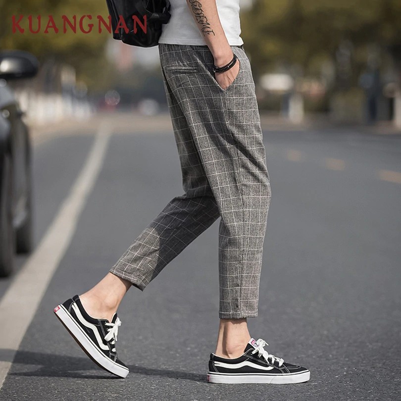 Plaid pants mens outlet streetwear