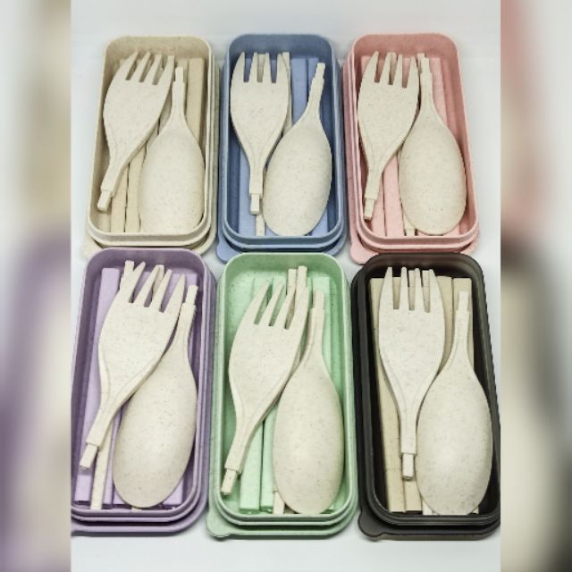 Spoon and Fork Cutlery Set Portable Wheat Straw Reusable Spoon and Fork