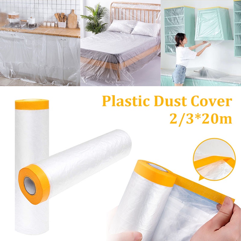 20m Plastic Dust Cover Disposable Waterproof Pre-Taped Masking Film ...