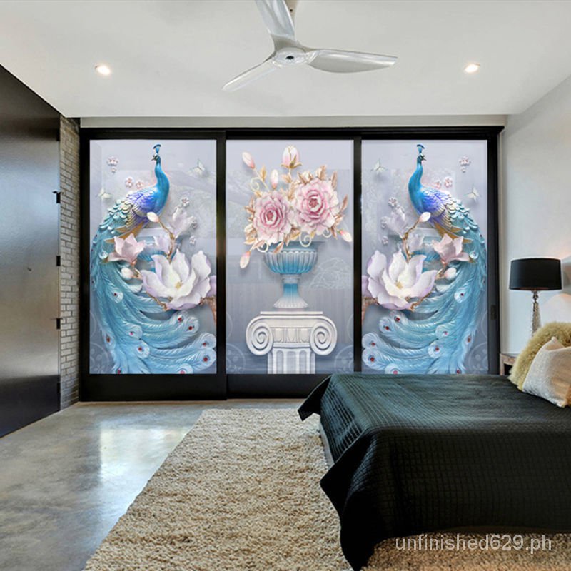 Customized Peacock Frosted Glass Sticker Transparent Opaque Window ...