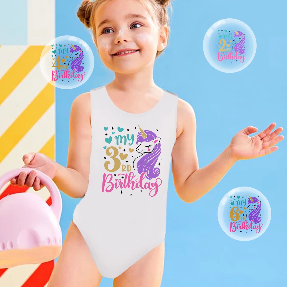 Unicorn Birthday Girl 1 6 Summer Swimsuit Baby Girls Pink White Swimwear Clothes Birthday Present Shopee Philippines