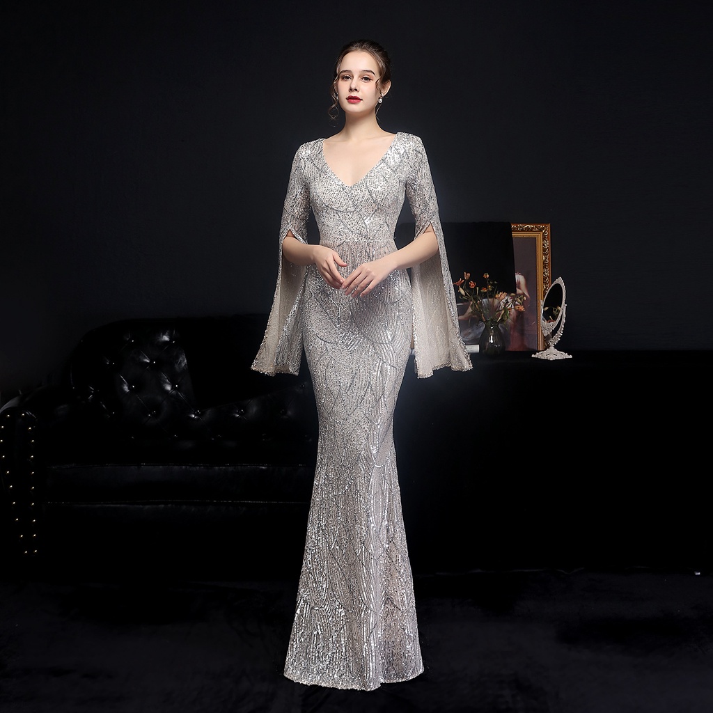 【In Stock】Evening dress women banquet Sequin fishtail prom party dress ...