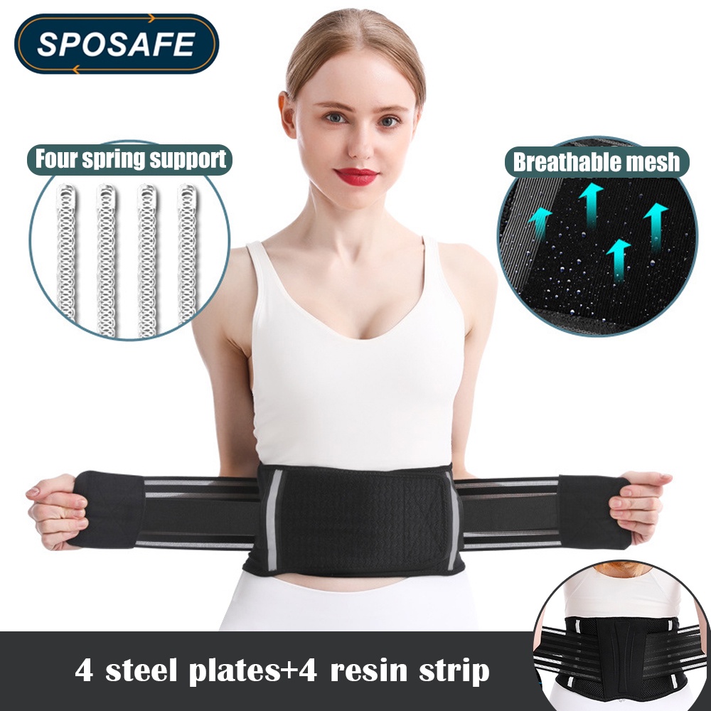 SPOSAFE adjustable back support with 4 steel plates back brace for man