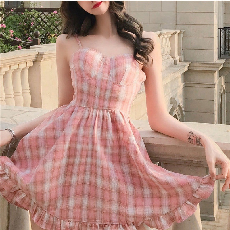 Plaid pink outlet dress