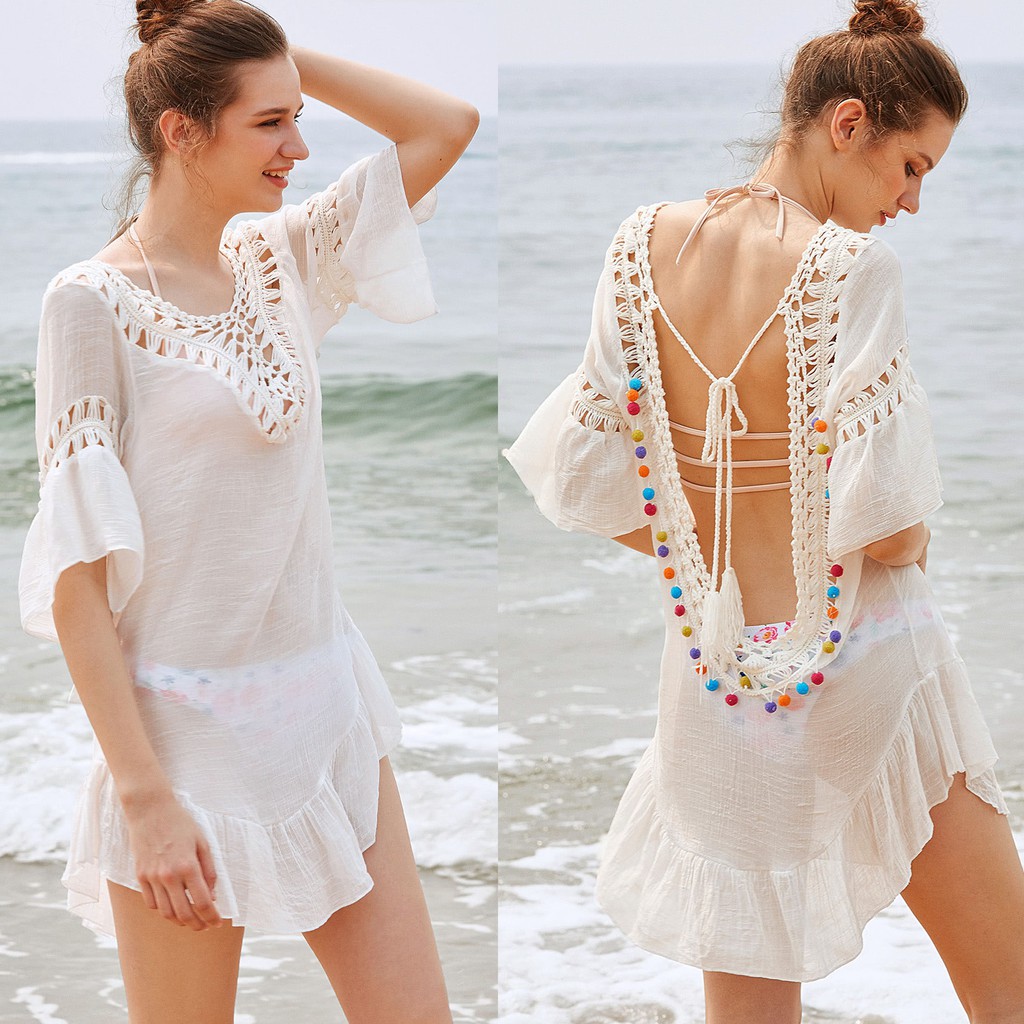 Crochet Beach Cover Up Sexy Beach Dress Backless Mini Dress | Shopee  Philippines