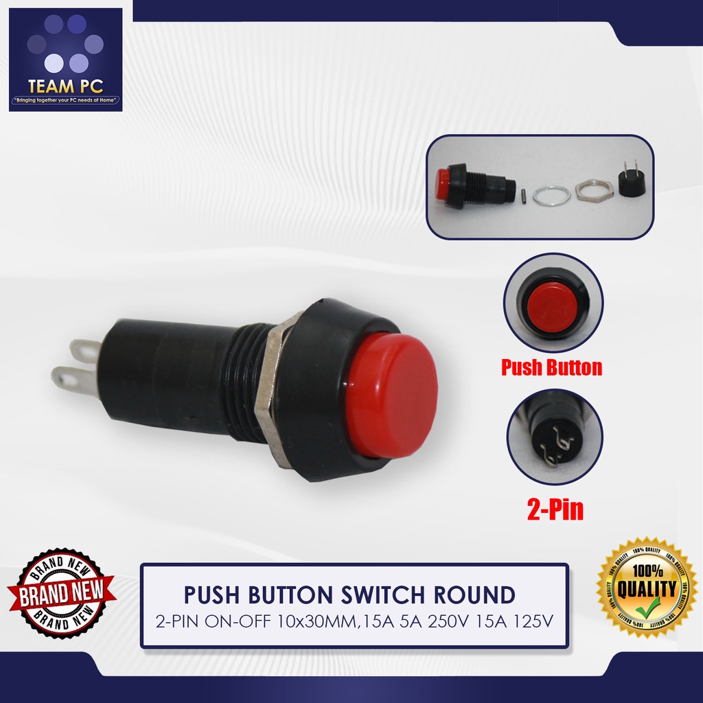 PUSH BUTTON SWITCH ROUND, 2-PIN ON-OFF 10x30MM, 15A 5A 250V 15A 125V ...