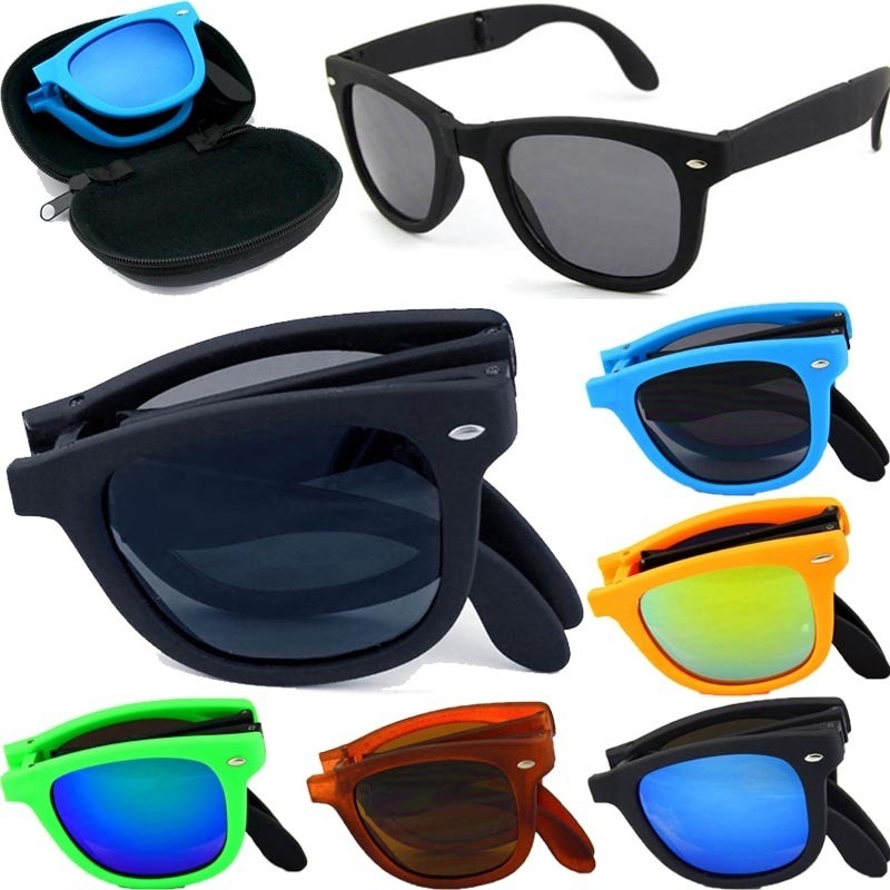 Foldable Sunglasses Folding Glasses With Case Men Women Mirrored Sun ...