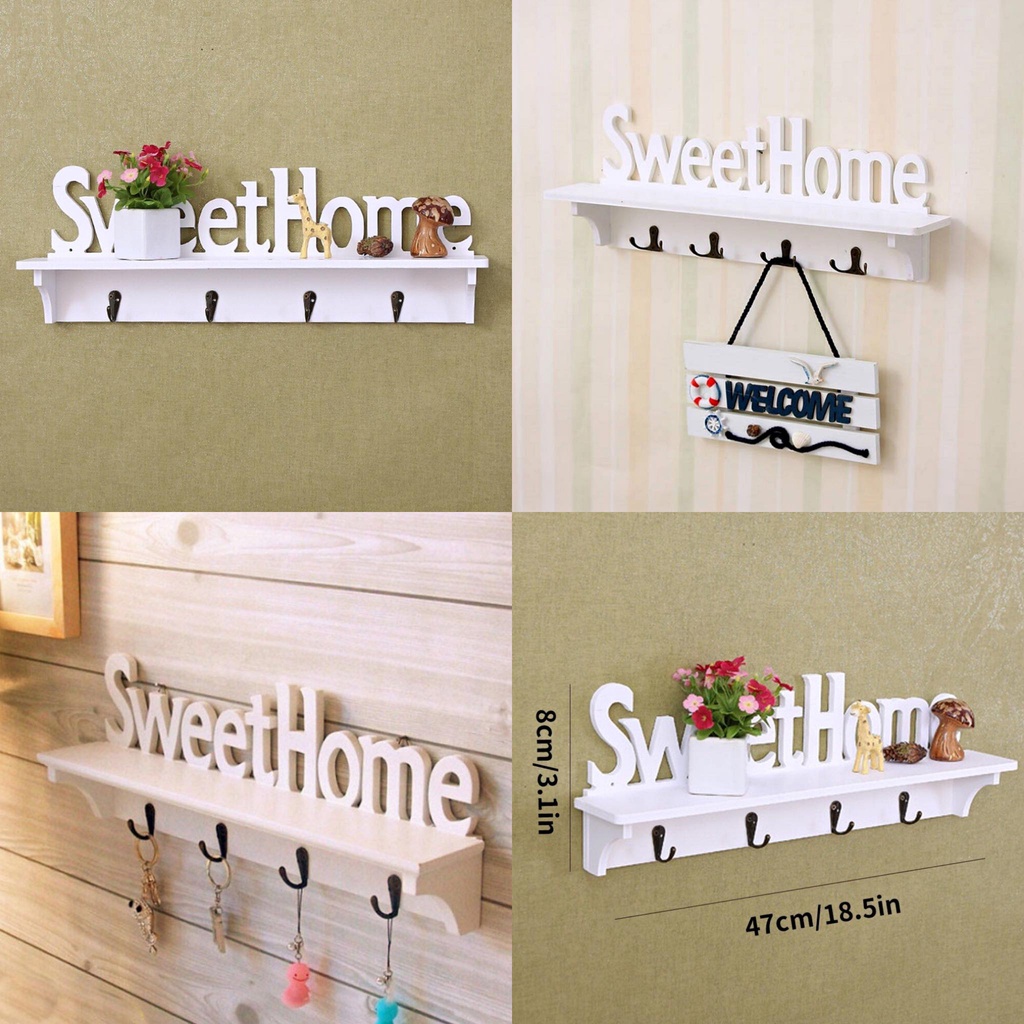 2 Layer Wooden Wall Rack Hanging Decoration Creative Clapboard Stand ...