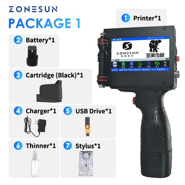 ZONESUN ZS-HIP254 Handheld Inkjet Printer Portable 25.4mm QR Barcode ...
