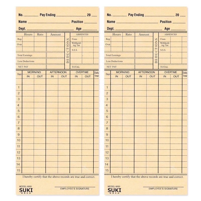 100pcs Time Card for Model-9000 (White or Yellow) | Shopee Philippines
