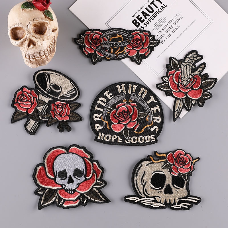 Computer embroidered clothing accessories badge skull rose ghost head ...