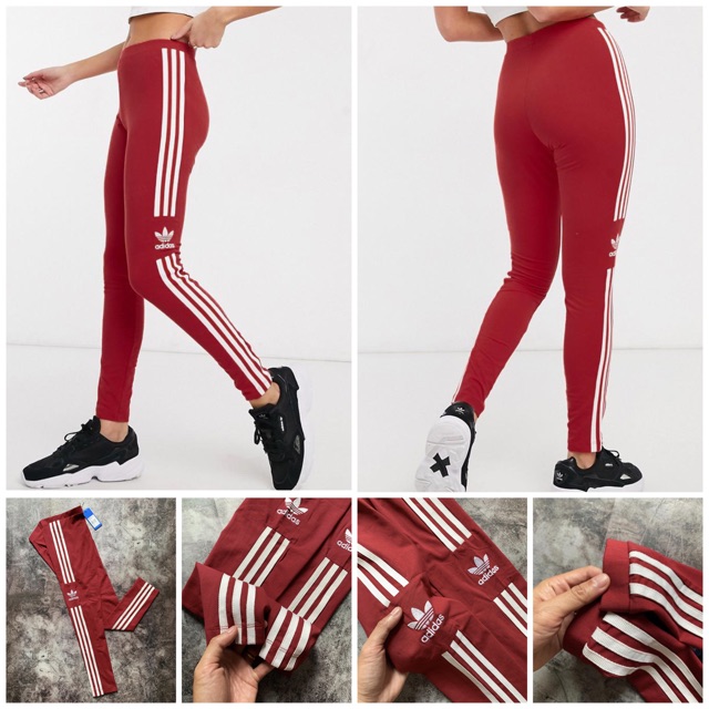 Adidas Trefoil 3-Stripe Burgundy Red Leggings