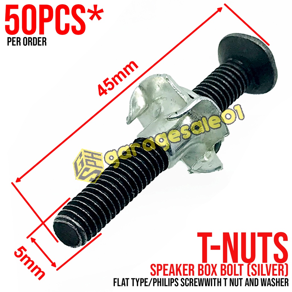🟨50PCS TNUTS TNuts TNUT Flat Type Speaker Box Bolt w/ T Nut and Washer