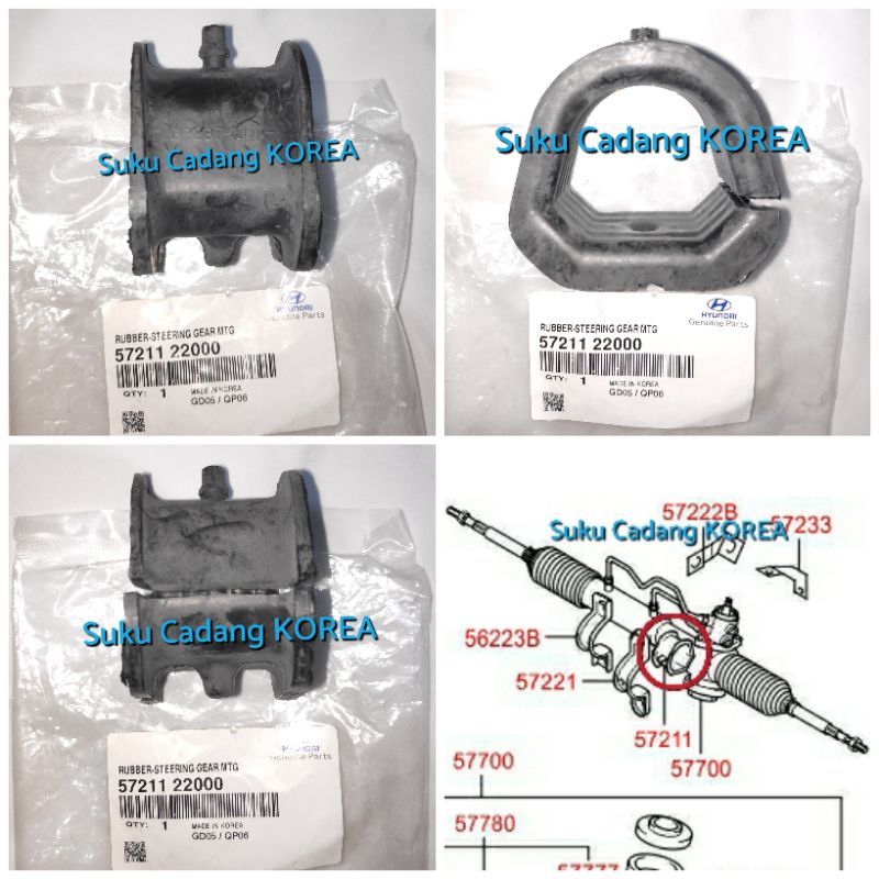 Rubber rack power steering rubber steering gear mounting Hyundai Atoz Accent KIA Visto Shopee