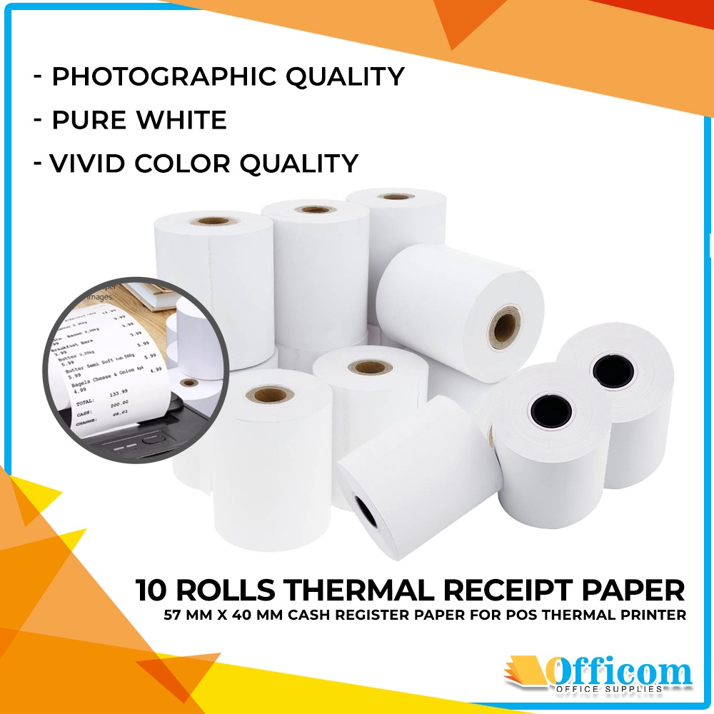 10 Rolls Thermal Receipt Paper 57mm x 40mm Cash Register Paper for POS ...