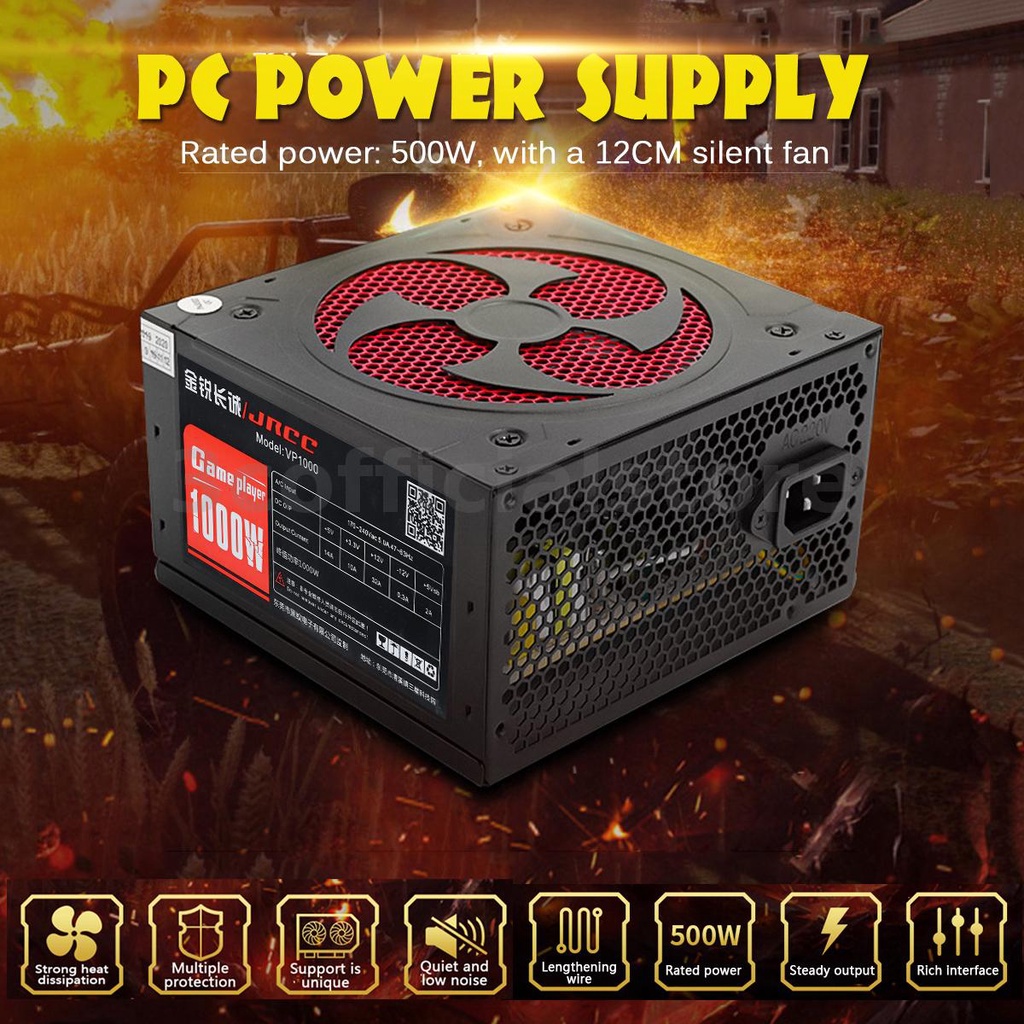 1000W Silent PC Power Supply Gaming PCI SATA ATX 12V 2.31 LED Fan