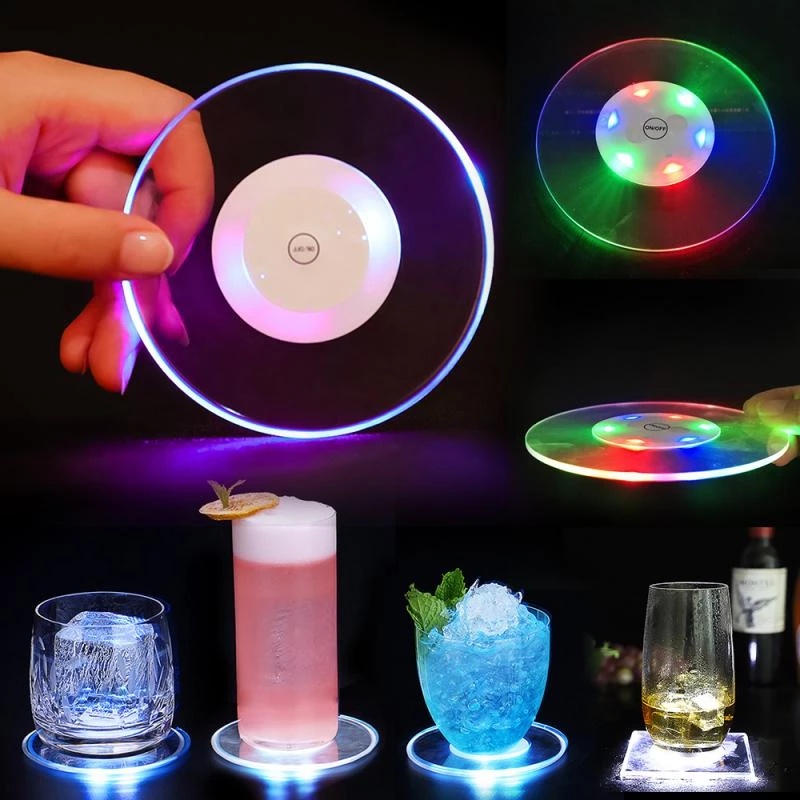 Ultra Thin Acrylic Crystal LED Coaster Light Coasters for Bar Cocktail ...