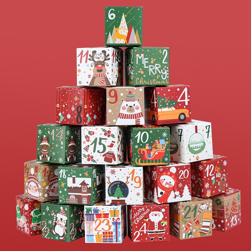 24Pcs Christmas Advent Calendar Gift Box Kraft Paper Candy Cookies Box