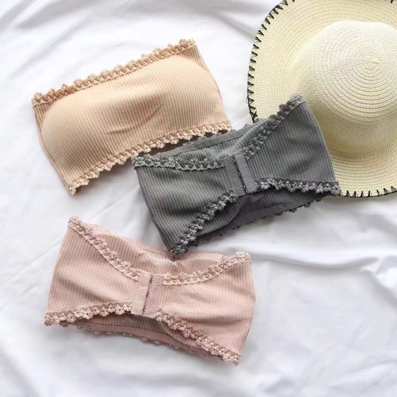 Rear Three-Breasted Thread Strapless Tube bra Solid Color Underwear ...