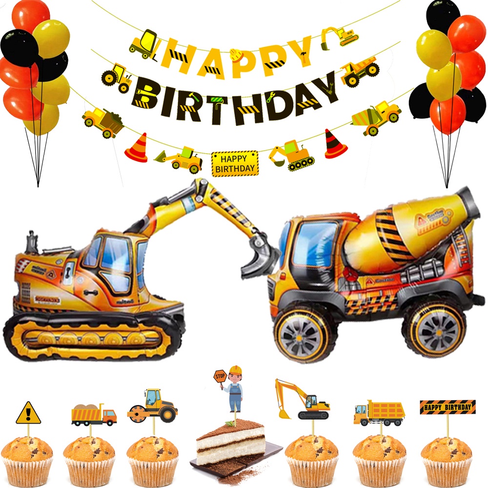 Construction Vehicle Party Decorations Balloons Cars Disposable