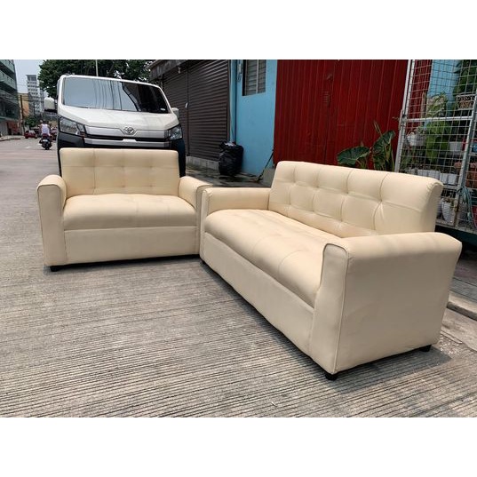 ERIKA SOFA SET SALA SET 2 SEATERS AND 3 SEATERS CREAM LEATHER FREE ...