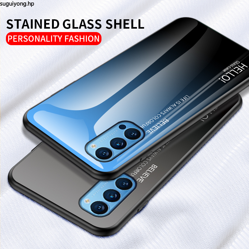 oppo reno 4 phone case Tempered Glass Back Cover Fashion Gradient ...