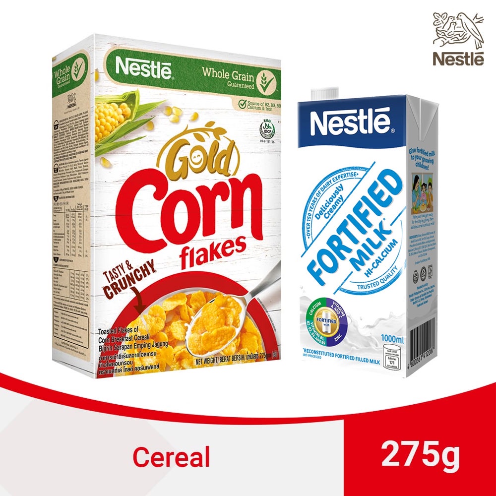 2022GOLD Corn Flakes Breakfast Cereal 275g and NESTLE Fortified Milk 1L