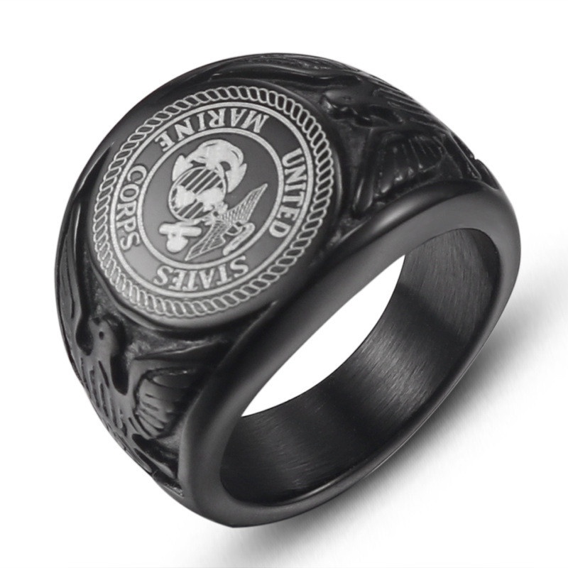 Vintage Titanium Steel US Military Army Ring Eagle Medal Rings for Men Silver Gold Black