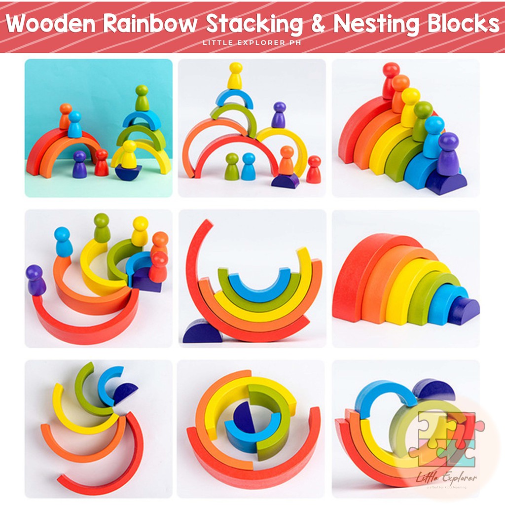 Wooden Rainbow Stacking and Nesting Blocks - Rainbow Set and Peg People ...