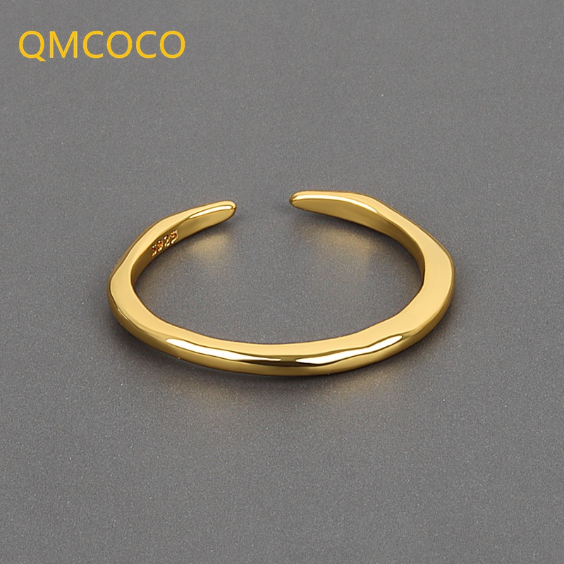 Qmcoco Silver Gold Color Simple Design Open Adjustable Smooth Ring Woman Ins Style Simple