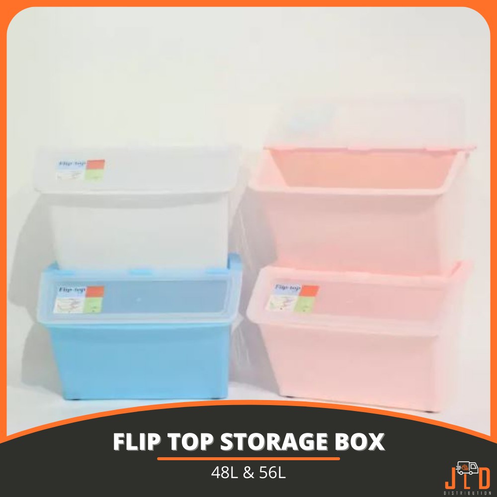 【In stock】Flip Top Storage Box with Wheels Big Container Large 48L