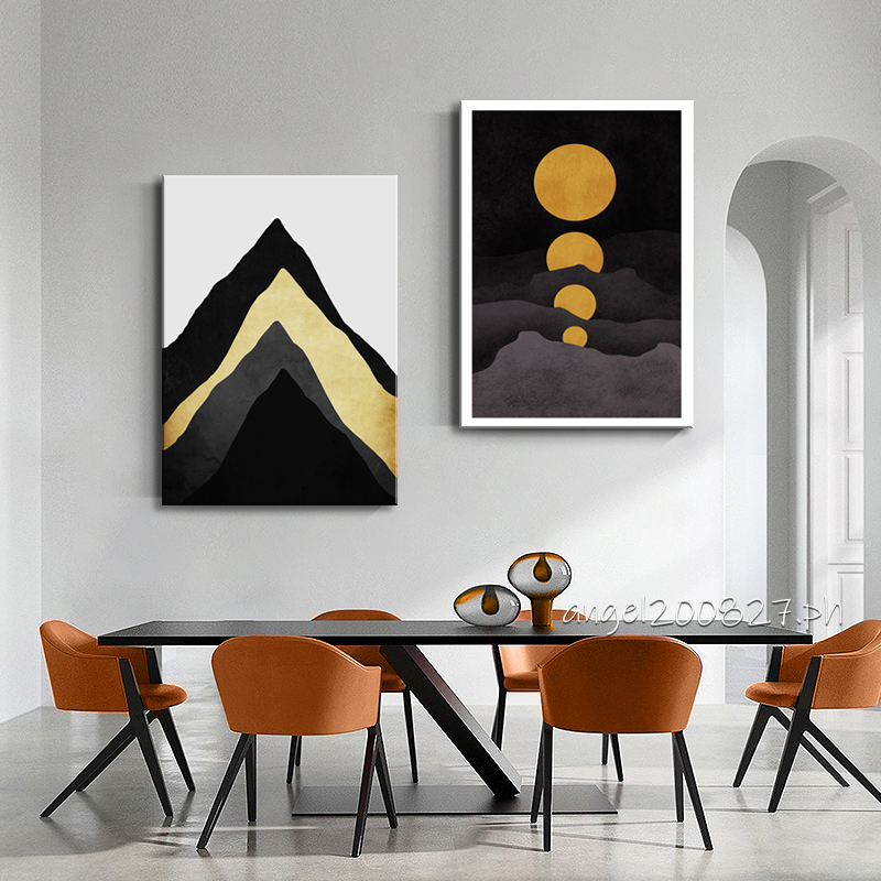Nordic Style Abstract Mountain Peak Moon Canvas Painting Minimalist ...