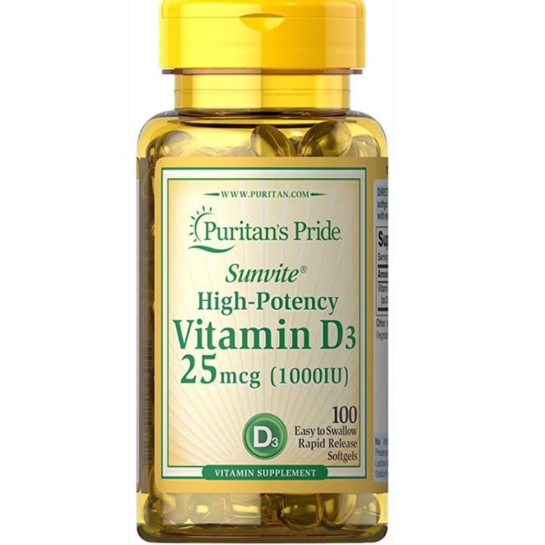Puritan's Pride High Potency VITAMIN D3 25 mcg (1000IU) 100 softgels