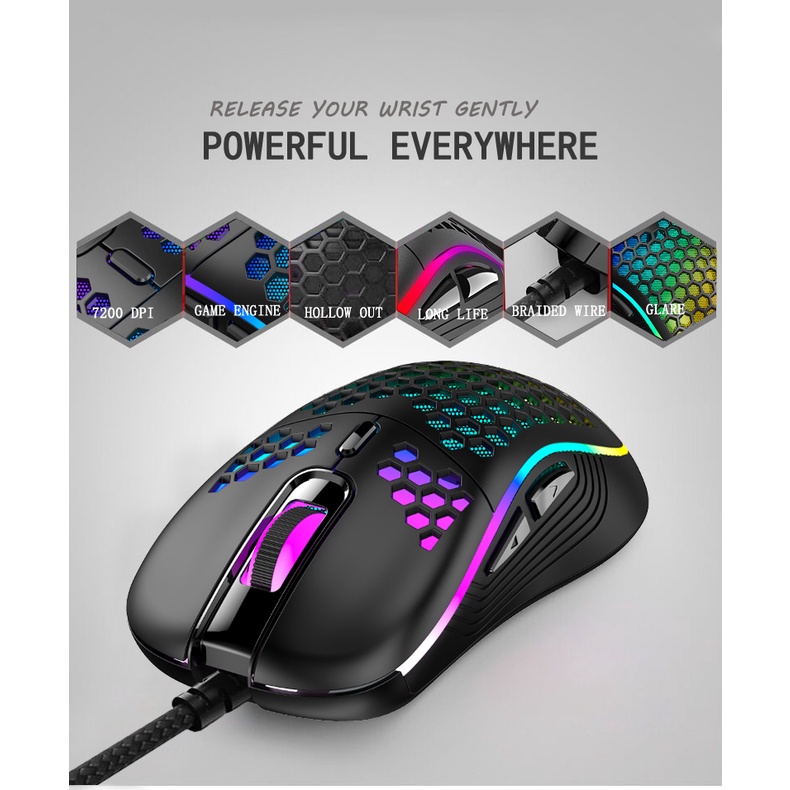 Lightweight RGB Gaming Mouse 7200DPI Honeycomb Shell Ergonomic Mice ...