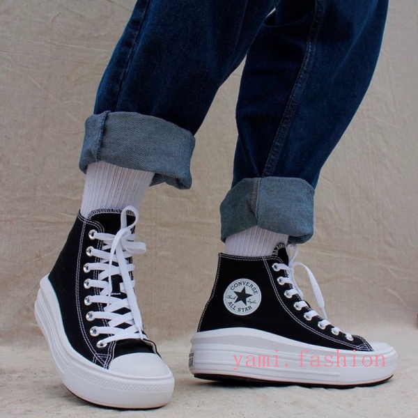 Converse All Star Move Muffin Thick Bottom High Top Black and White Canvas Women s Board Shoes 56849