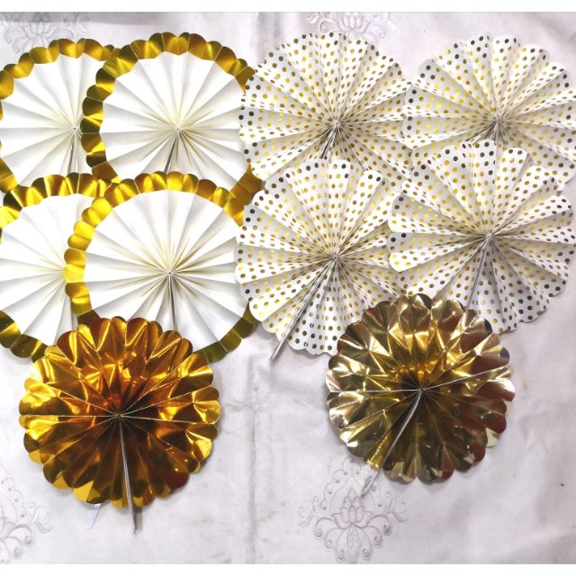 10pcs 8inches paper fans( white& gold) | Shopee Philippines