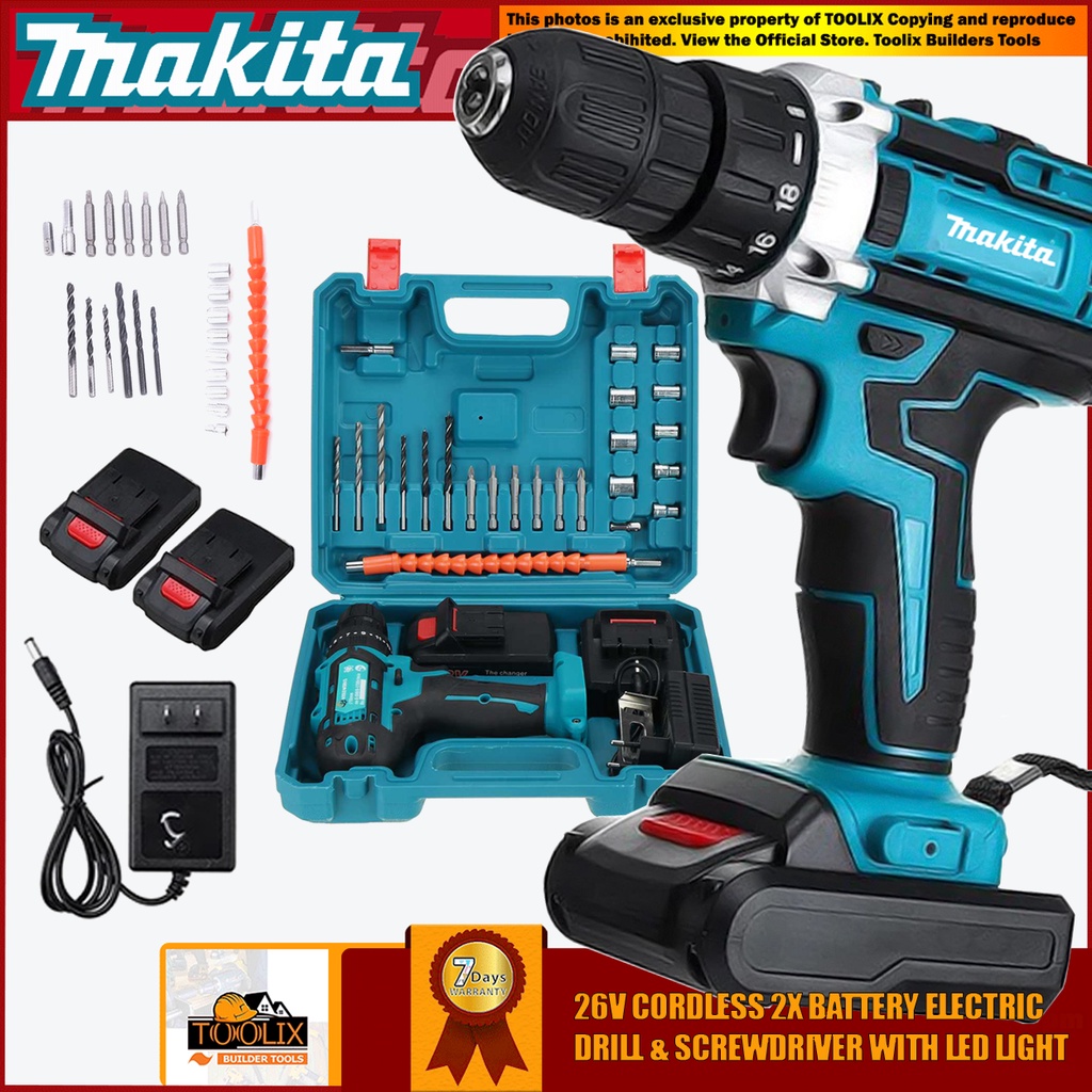 Makita 24V Cordless 2x Battery Electric Drill Cordless Impact Drill Power Tools Set Screw Wireless